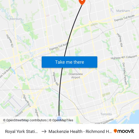 Royal York Station to Mackenzie Health - Richmond Hill map