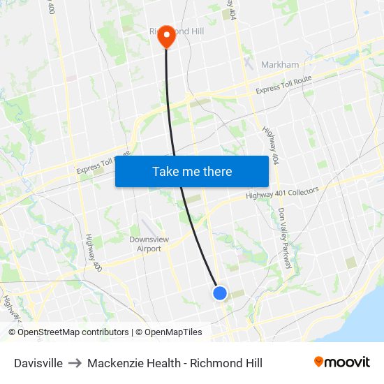 Davisville to Mackenzie Health - Richmond Hill map