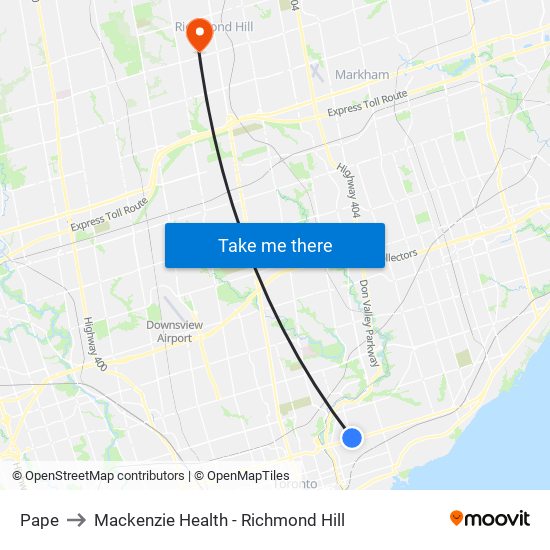 Pape to Mackenzie Health - Richmond Hill map