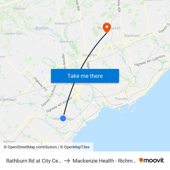 Rathburn Rd at City Centre Dr to Mackenzie Health - Richmond Hill map