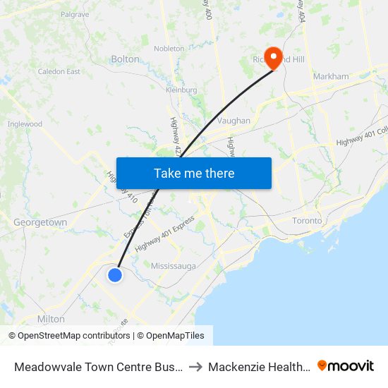 Meadowvale Town Centre Bus Terminal Platform H, I, J to Mackenzie Health - Richmond Hill map