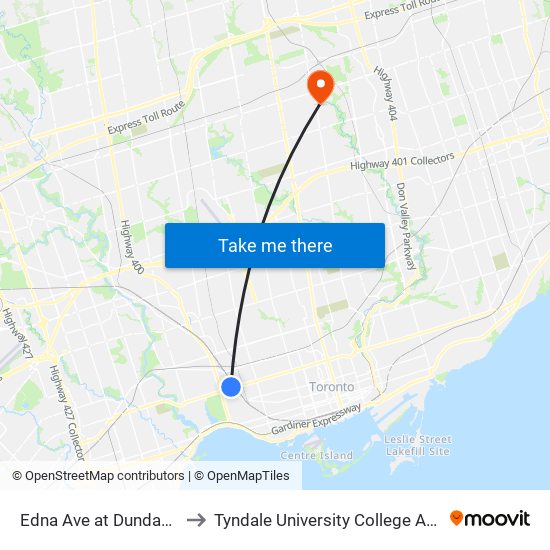 Edna Ave at Dundas St West to Tyndale University College And Seminary map