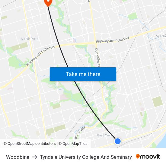 Woodbine to Tyndale University College And Seminary map