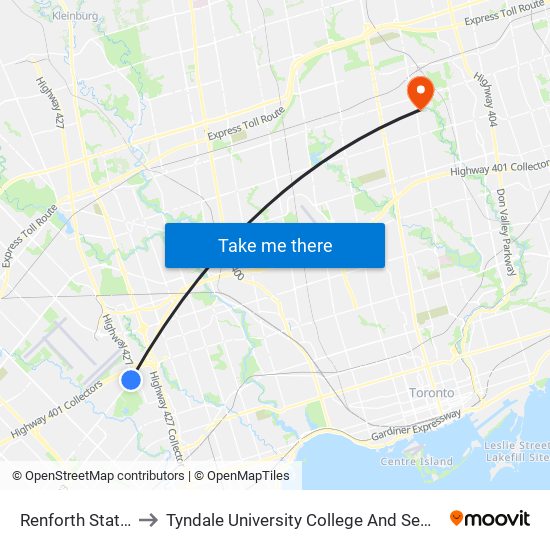 Renforth Station to Tyndale University College And Seminary map