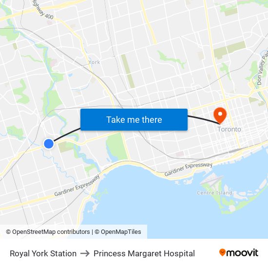 Royal York Station to Princess Margaret Hospital map