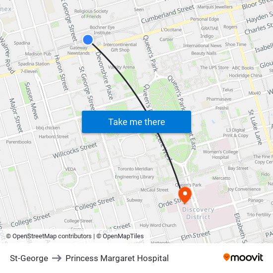 St-George to Princess Margaret Hospital map