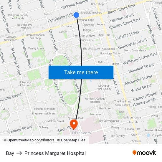 Bay to Princess Margaret Hospital map