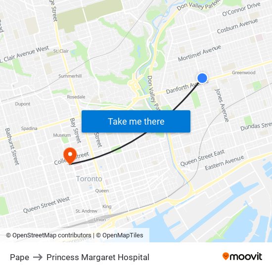 Pape to Princess Margaret Hospital map