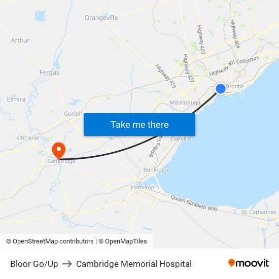Bloor Go/Up to Cambridge Memorial Hospital map