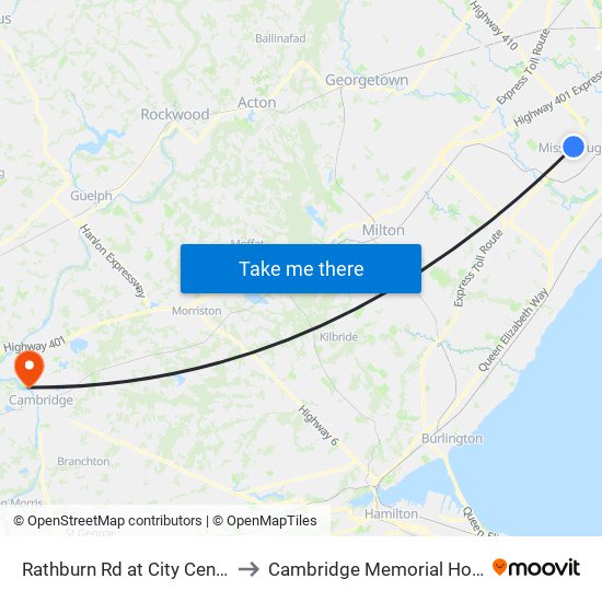 Rathburn Rd at City Centre Dr to Cambridge Memorial Hospital map