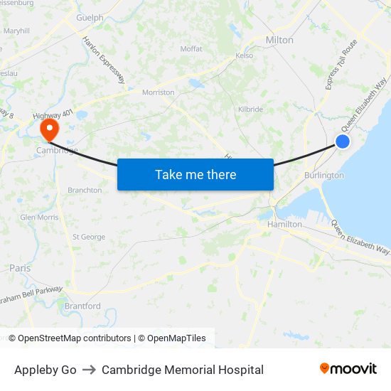Appleby Go to Cambridge Memorial Hospital map
