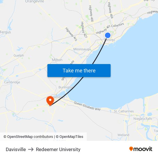 Davisville to Redeemer University map