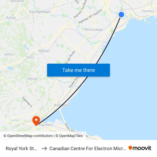 Royal York Station to Canadian Centre For Electron Microscopy map