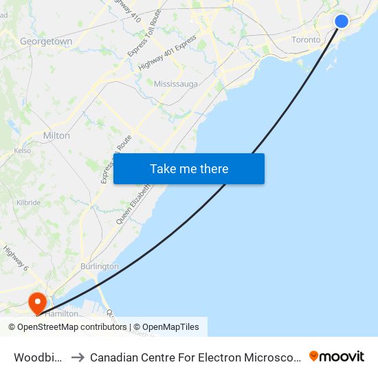 Woodbine to Canadian Centre For Electron Microscopy map