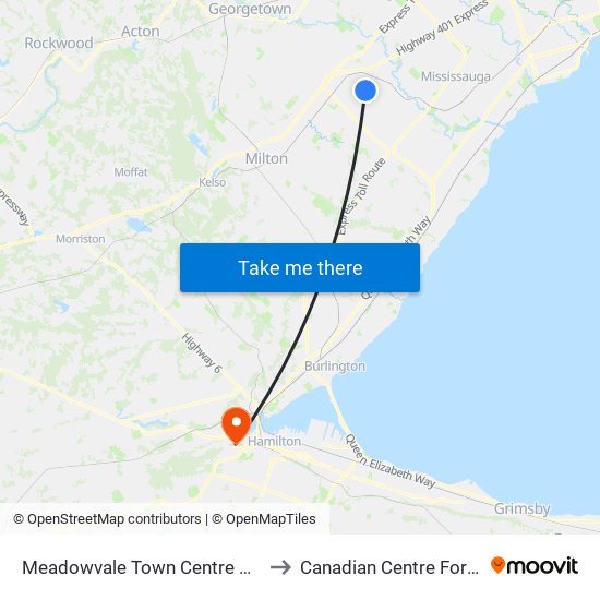 Meadowvale Town Centre Bus Terminal Platform H, I, J to Canadian Centre For Electron Microscopy map