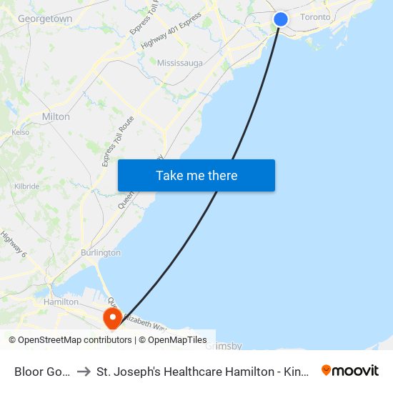 Bloor Go/Up to St. Joseph's Healthcare Hamilton - King Campus map