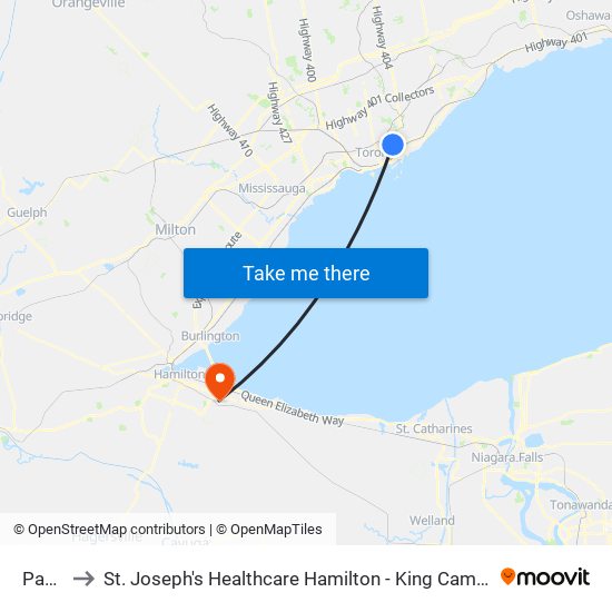 Pape to St. Joseph's Healthcare Hamilton - King Campus map