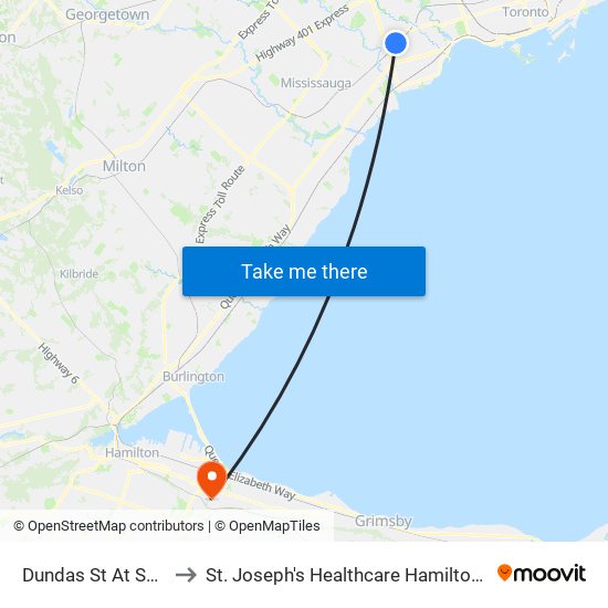 Dundas St At Shaver Ave to St. Joseph's Healthcare Hamilton - King Campus map