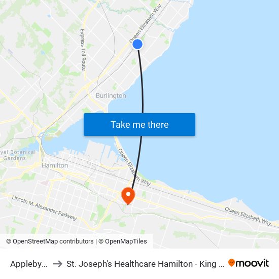 Appleby Go to St. Joseph's Healthcare Hamilton - King Campus map