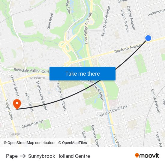 Pape to Sunnybrook Holland Centre map