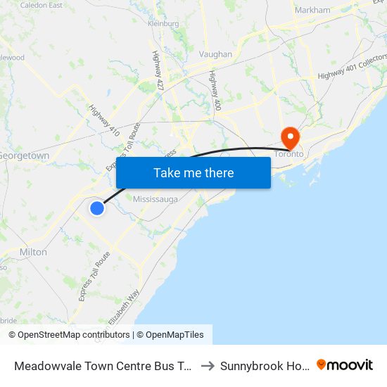 Meadowvale Town Centre Bus Terminal Platform H, I, J to Sunnybrook Holland Centre map