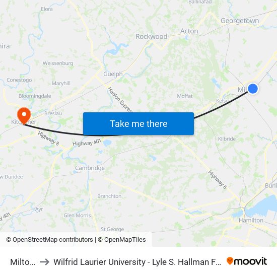 Milton Go to Wilfrid Laurier University - Lyle S. Hallman Faculty Of Social Work map