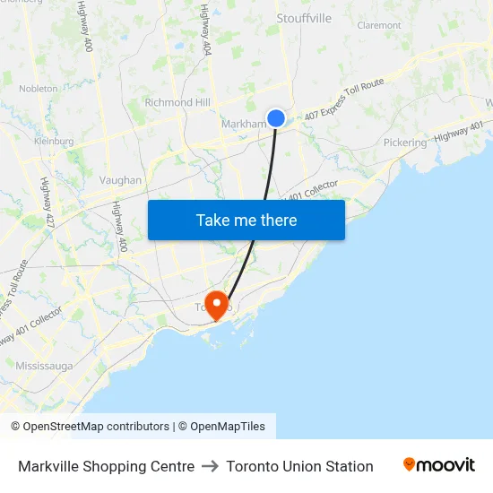 Markville Shopping Centre to Toronto Union Station map