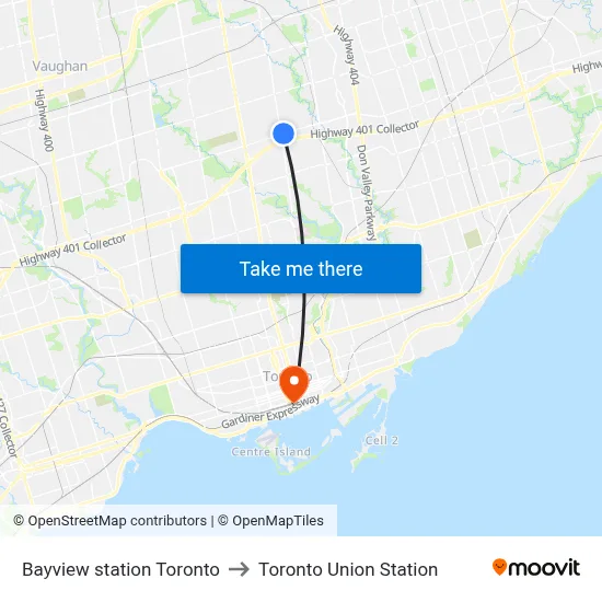 Bayview station Toronto to Toronto Union Station map