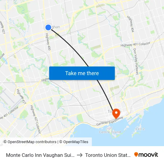 Monte Carlo Inn Vaughan Suites to Toronto Union Station map