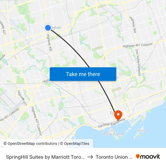 SpringHill Suites by Marriott Toronto Vaughan to Toronto Union Station map