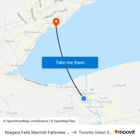 Niagara Falls Marriott Fallsview Hotel Spa to Toronto Union Station map
