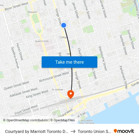Courtyard by Marriott Toronto Downtown to Toronto Union Station map