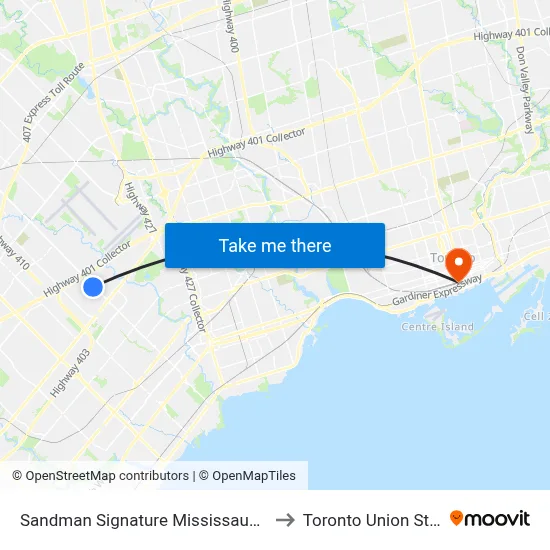 Sandman Signature Mississauga Hotel to Toronto Union Station map