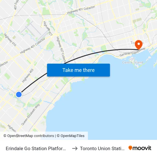 Erindale Go Station Platform 5 to Toronto Union Station map