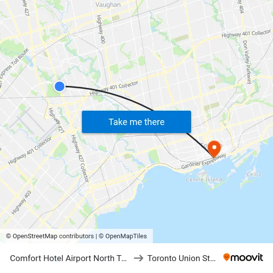 Comfort Hotel Airport North Toronto to Toronto Union Station map