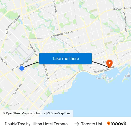DoubleTree by Hilton Hotel Toronto Airport West Mississauga to Toronto Union Station map