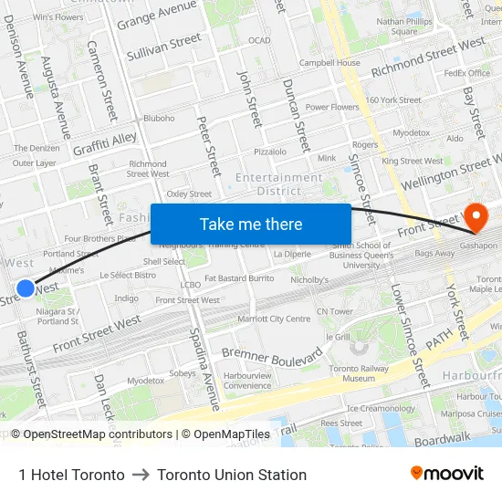 1 Hotel Toronto to Toronto Union Station map