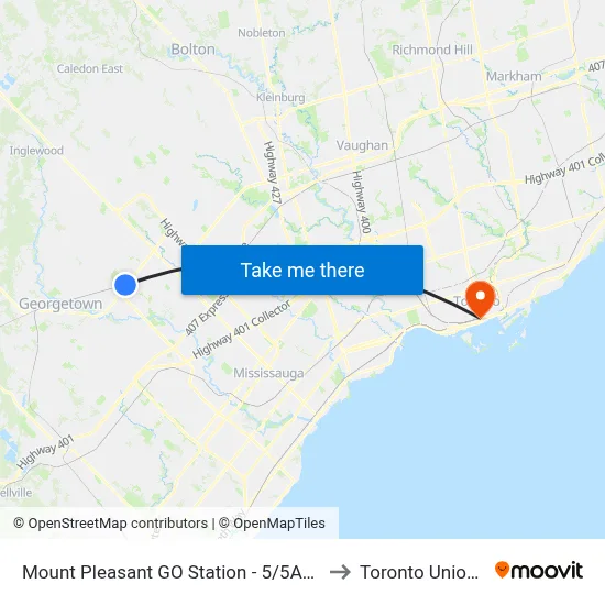 Mount Pleasant GO Station - 5/5A/505 zum Bovaird to Toronto Union Station map