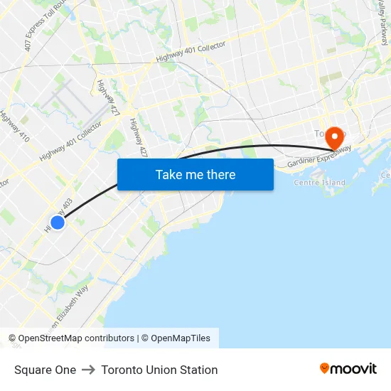 Square One to Toronto Union Station map