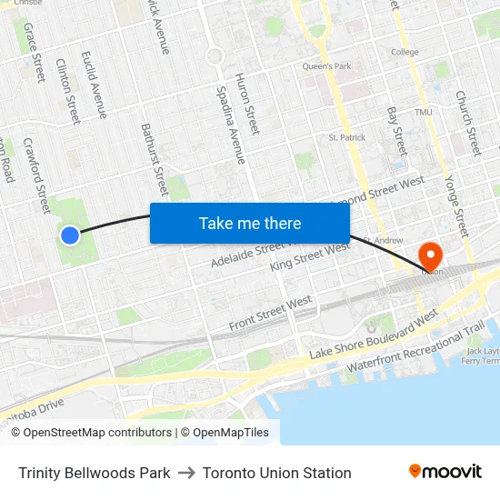 Trinity Bellwoods Park to Toronto Union Station map