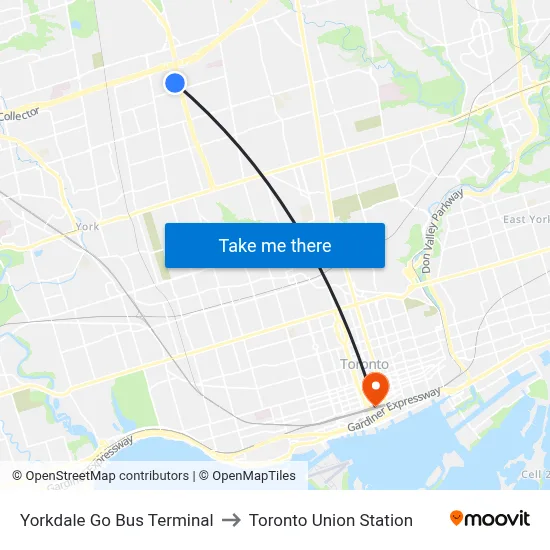 Yorkdale Go Bus Terminal to Toronto Union Station map