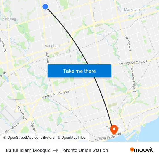 Masjid to Toronto Union Station map