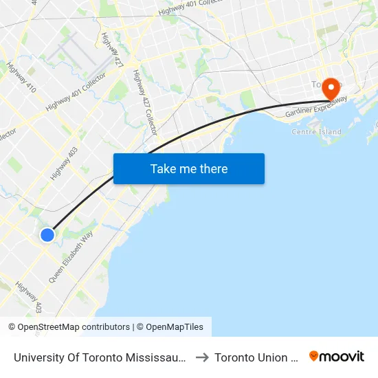 University Of Toronto Mississauga Campus to Toronto Union Station map