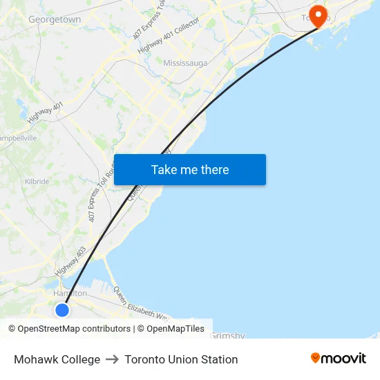 Mohawk College Of Applied Arts & Technology Campus to Toronto Union Station map