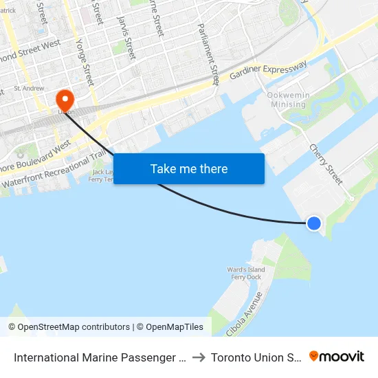 International Marine Passenger Terminal to Toronto Union Station map