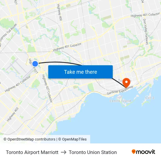 Toronto Airport Marriott to Toronto Union Station map