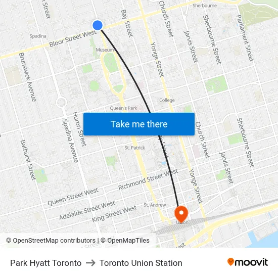 Park Hyatt Toronto to Toronto Union Station map