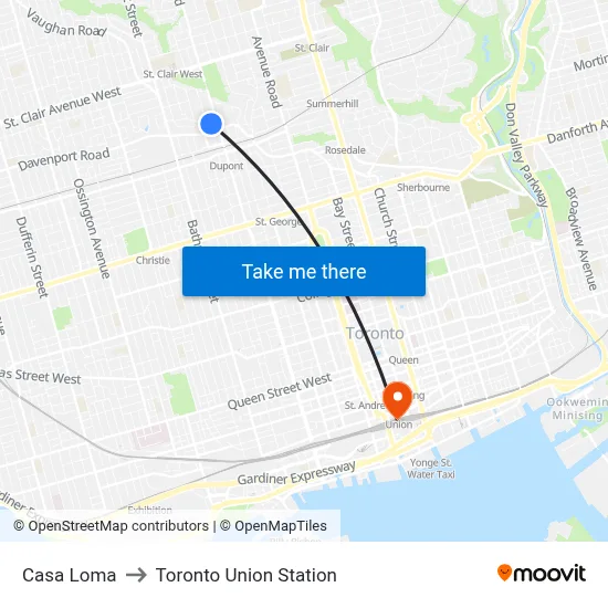 Casa Loma to Toronto Union Station map