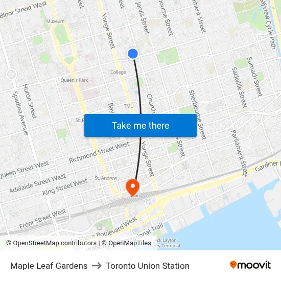 Maple Leaf Gardens to Toronto Union Station map