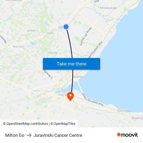 Milton Go to Juravinski Cancer Centre map